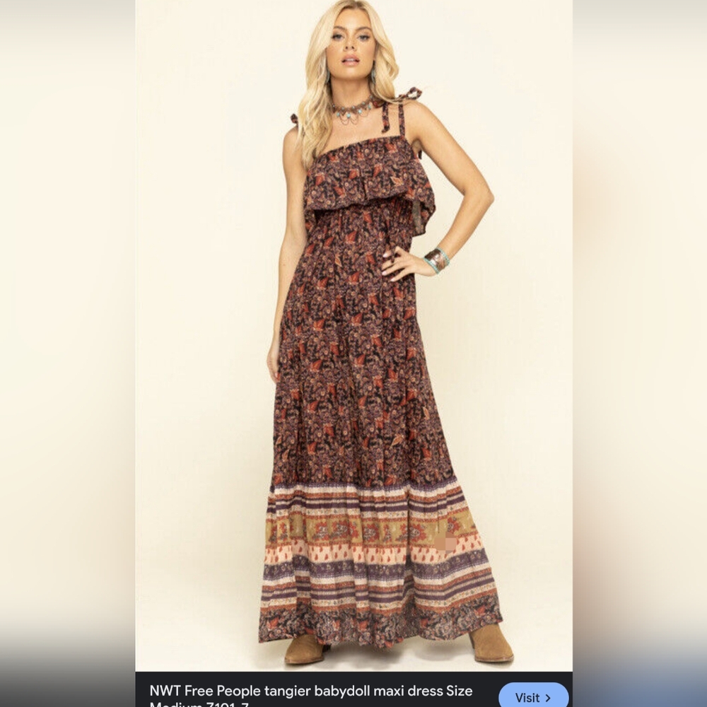 Free people dress size large Bohemian tie straps adjustable waist flowy nwot